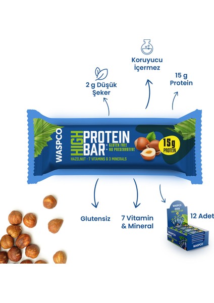 Yüksek Protein Bar - Fındıklı 50g x 12 Adet