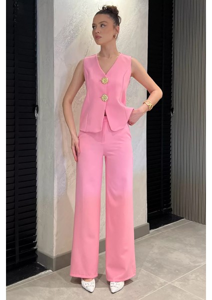 Düğme Detaylı Yelek Pantolon Ikili Takım P-00012581