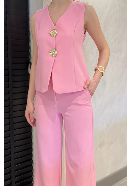 Düğme Detaylı Yelek Pantolon Ikili Takım P-00012581 fırsatları