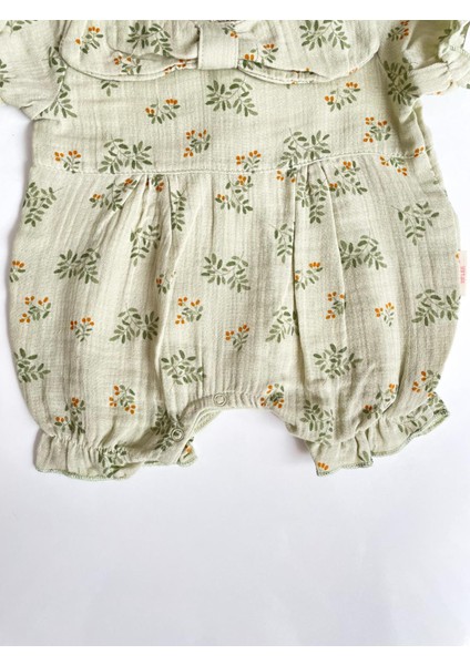 Minicixbebe Müslin Kumaş Haki Fiyonklu ve Çiçek Desenli Kız Bebek Yazlık Tulum fiyatları