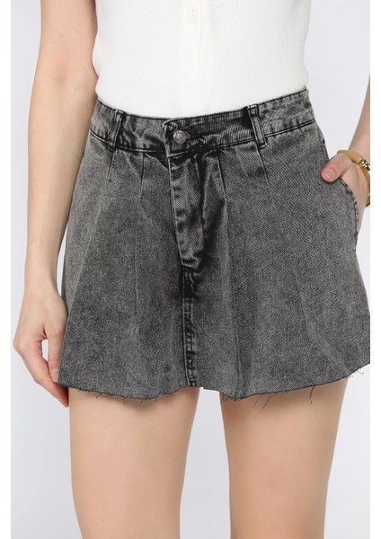 Yüksek Bel Pileli Jean Kot Şort Etek P-00010182 modelleri