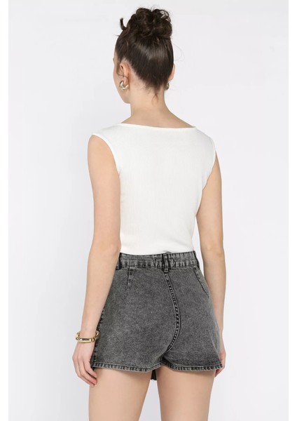 Yüksek Bel Pileli Jean Kot Şort Etek P-00010182 fırsatları