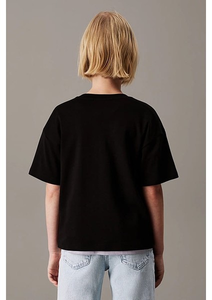 Kız Çocuk Script Logo Boxy T-Shirt - Siyah fiyatları