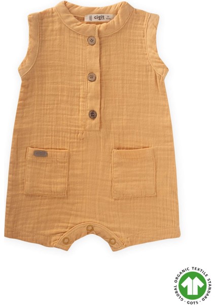 Organik Cepli Tulum 0-3 Yaş Pastel Sarı
