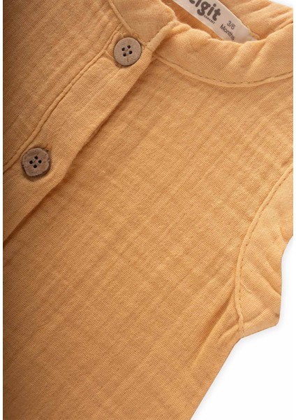 Organik Cepli Tulum 0-3 Yaş Pastel Sarı