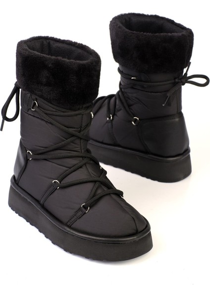 Emelıe Kadın Bot Yaka Kürklü Paraşüt Kumaş Siyah