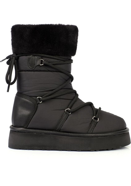 Emelıe Kadın Bot Yaka Kürklü Paraşüt Kumaş Siyah modelleri