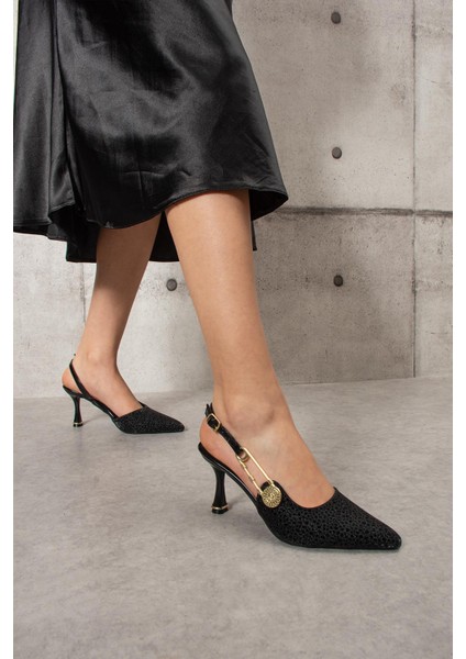 Basia Kadın Topuklu Yandan Tokalı Stiletto Simli Siyah
