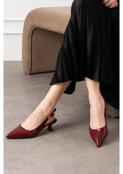 Sunia Kadın Topuklu Ayakkabı Yandan Bantlı Stiletto Bordo Rugan