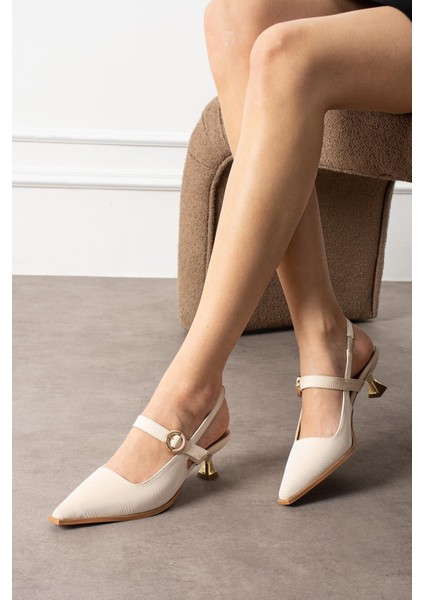 Zavirya Kadın Topuklu Ayakkabı Bantlı Tokalı Stiletto Bej