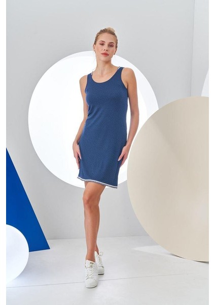 24197 Kadın Puantiyeli Askılı Elbise