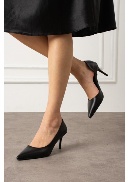 Rva Kadın Stiletto Ince Topuklu Yandan Açık Siyah Deri