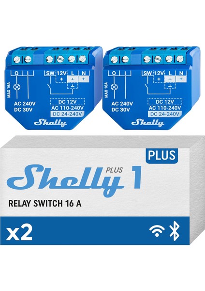 Plus 1 | Wi-Fi ve Bluetooth Akıllı Röle Şalteri - 16 A | Kuru Kontak | Işık Şalteri | Ev Otomasyonu | Alexa ve Google Home ile Uyumlu | Ios Android Uygulaması | Hub Gerekmez (2'li Paket)