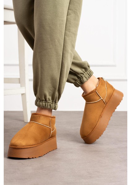 Lelnon Kadın Bot Içi Kürklü Kalın Tabanlı Taba Süet