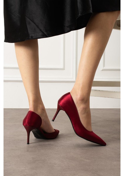 Rva Kadın Stiletto Ince Topuklu Yandan Açık Bordo Saten fiyatları