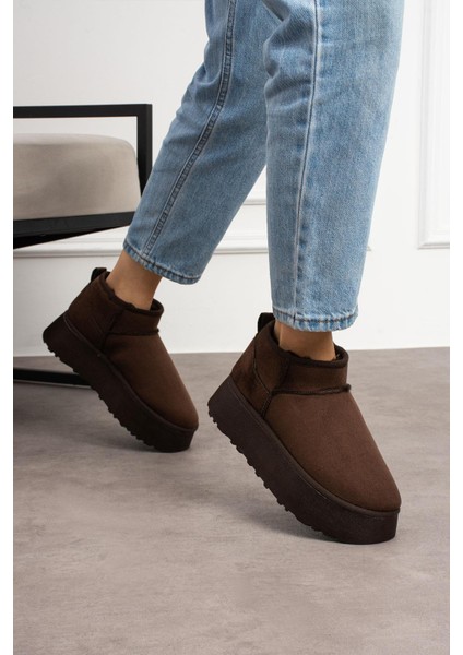 Lelnon Kadın Bot Içi Kürklü Kalın Tabanlı Kahve Süet