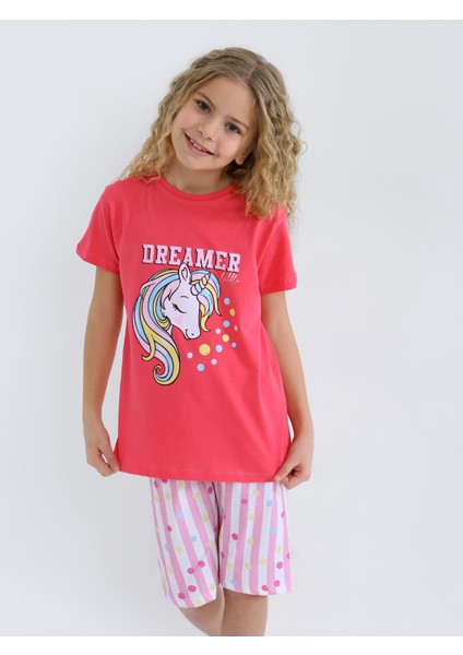 Kız Çocuk Kısa Kollu Kapri %100 Pamuklu Pijama Takımı Dreamer Girl