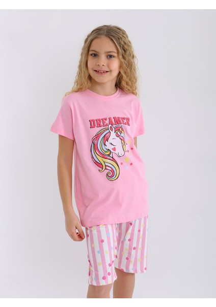 Kız Çocuk Kısa Kollu Kapri %100 Pamuklu Pijama Takımı Dreamer Girl fırsatları