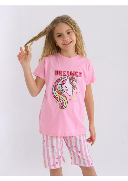 Kız Çocuk Kısa Kollu Kapri %100 Pamuklu Pijama Takımı Dreamer Girl indirimleri