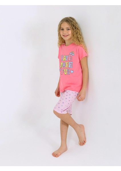Kız Çocuk Kısa Kollu Kapri %100 Pamuklu Pijama Takımı More Fun