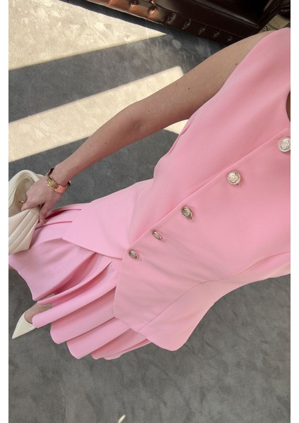 Piliseli Etekli Premium Yelekli Takım- Pembe modelleri