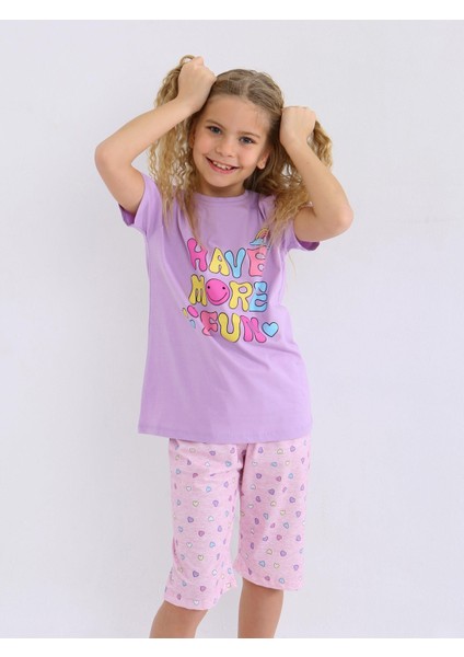 Kız Çocuk Kısa Kollu Kapri %100 Pamuklu Pijama Takımı More Fun