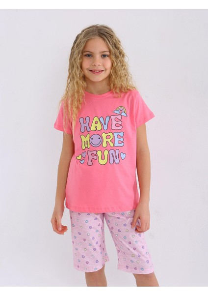 Kız Çocuk Kısa Kollu Kapri %100 Pamuklu Pijama Takımı More Fun