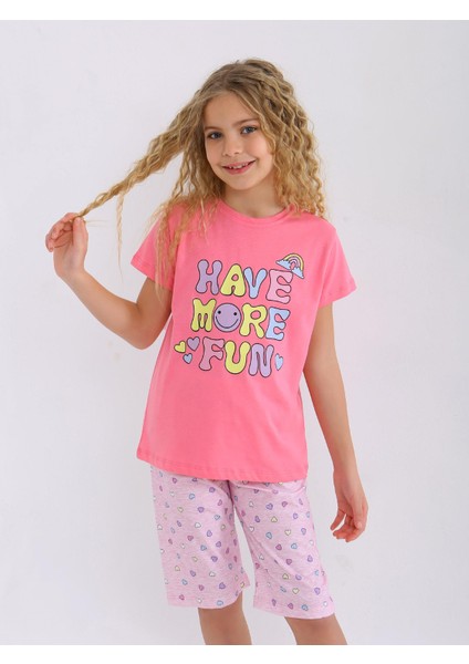 Kız Çocuk Kısa Kollu Kapri %100 Pamuklu Pijama Takımı More Fun modelleri