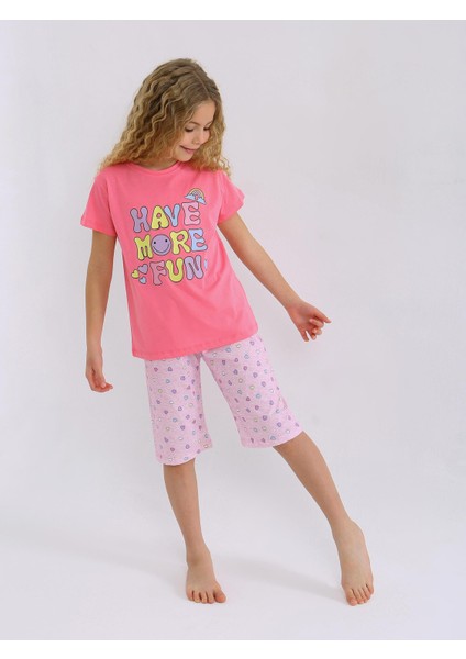 Kız Çocuk Kısa Kollu Kapri %100 Pamuklu Pijama Takımı More Fun indirimleri