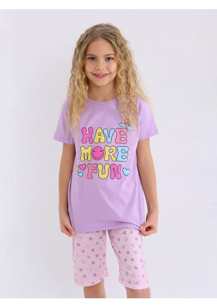 Kız Çocuk Kısa Kollu Kapri %100 Pamuklu Pijama Takımı More Fun fırsatları