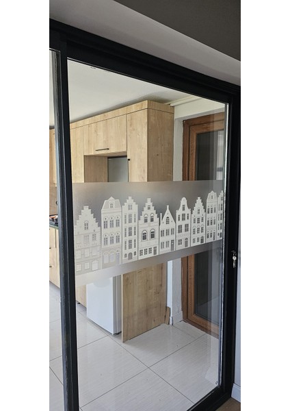 45X150CM Dekoratif Şehir Temalı Buzlu Cam Filmi Statik Kaplama Mutfak Ofis Banyo Pencere