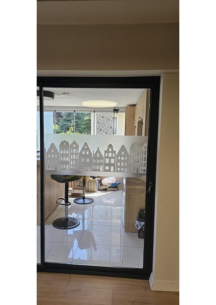 45X150CM Dekoratif Şehir Temalı Buzlu Cam Filmi Statik Kaplama Mutfak Ofis Banyo Pencere