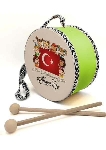 Kişiye Özel 23 Nisan Temalı Deri Oyuncak Çocuk Davulu Yeşil (1-5 Yaş)