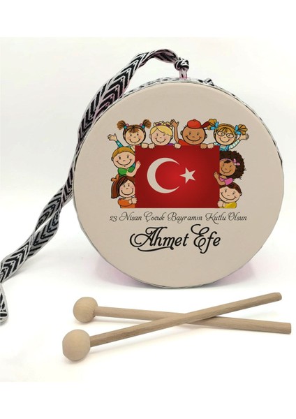 Kişiye Özel 23 Nisan Temalı Deri Oyuncak Çocuk Davulu Pembe (1-5 Yaş)