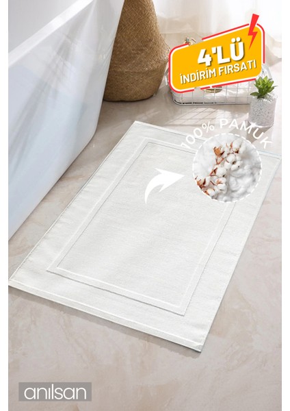 4'lü beyaz ayak havlusu - 50x70 cm , 245 gr, pamuk, spa ve otel banyo paspası, günlük kullanıma uygun
