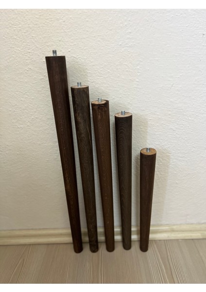 30 cm Koyu Meşe Ahşap Ayak Seti | Konik Tasarım | Masa, Sehpa & Sandalye Ayağı | Montaj Aparatları Dahil