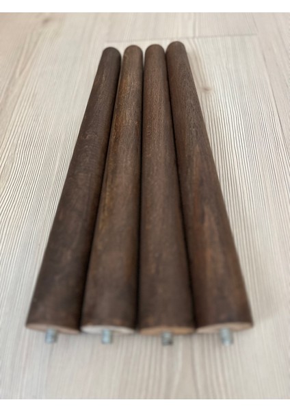 30 cm Koyu Meşe Ahşap Ayak Seti | Konik Tasarım | Masa, Sehpa & Sandalye Ayağı | Montaj Aparatları Dahil