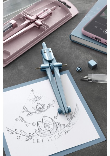 Hızlı Ayarlanabilir Pergel Set, Rose & Buz Mavisi Renk, 340 mm Çap (Karma Renk 1 Adet) fiyatları
