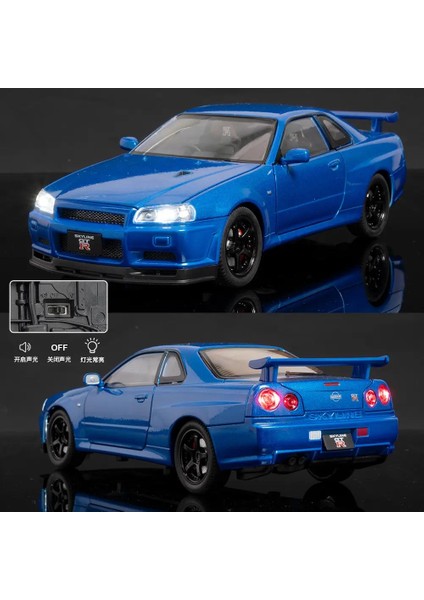 Nissan Skyline Gtr R34 Fast And Furious 1:24 Mavi Diecast Metal Araba Koleksiyon Sesli Işıklı indirimleri
