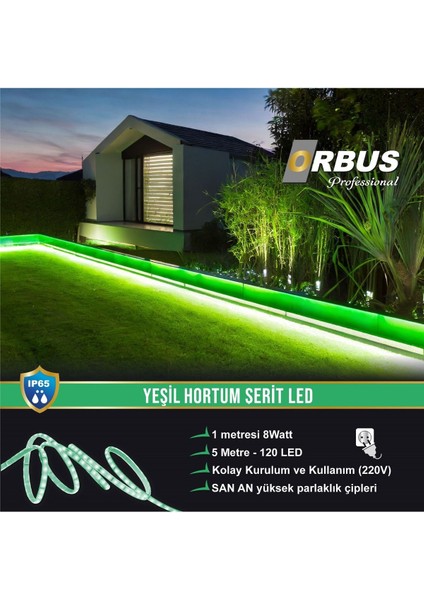 Yeşil Hortum Şerit LED 8W 800 Lümen + 220 Volt Fiş - 5 Metre