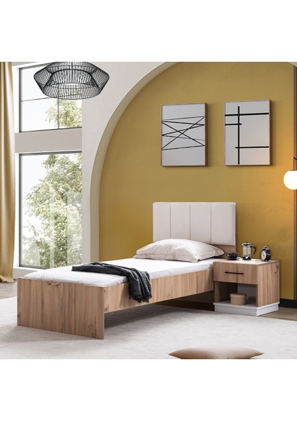 Genç Odası Efes 3 Kapaklı Dolap,karyola,çalışma Masası,komodin Ceviz Krem