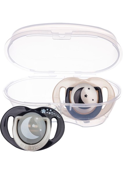 Sterilizasyon & Saklama Kutulu Black & Pearl Desenli Ikili Ortodontik Emzik Gece & Gündüz / 0 Ay+ fırsatları