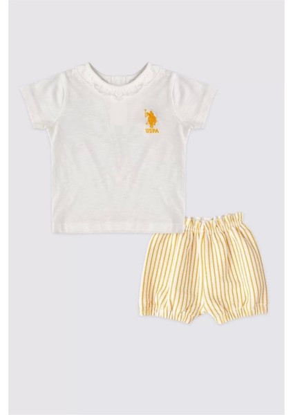 Kız Bebek 2 Lı Kısa Kol T-Shırt Takım - Krem