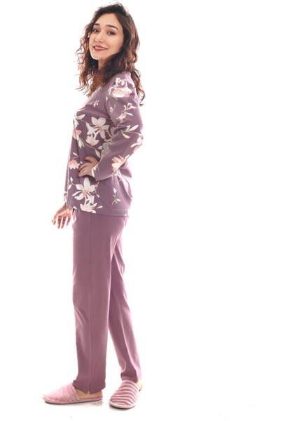 Çiçek Desenli Lila Renk Pijama Takımı modelleri