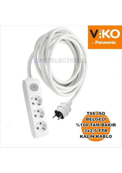 Multi-Let | Üçlü 30 Metre Anahtarlı Topraklı - Çocuk Korumalı Grup Priz - 3'lü, 30 M, (3x2.5 Ttr Tam Bakır Kalın Kablolu)