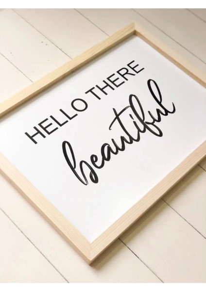 Doğal Ahşap Kenarlı Hello There Beautiful Duvar Dekoru Salon Oturma Yatak Çocuk Odası Için Tablo Seti
