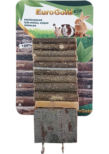 Doğal Ahşap Kemirgen Merdiveni Çift Platformlu 7X35CM Bstmy