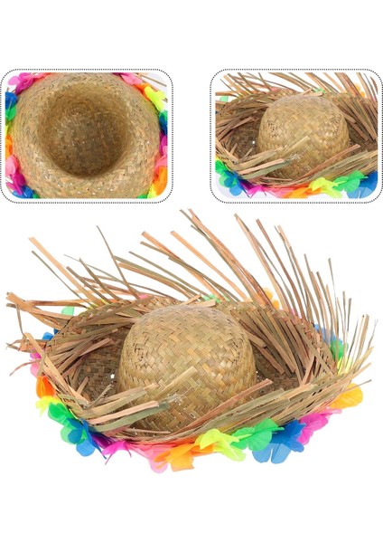 Natural Renkli Püsküllü Örme Hasır Hawaii Şapka