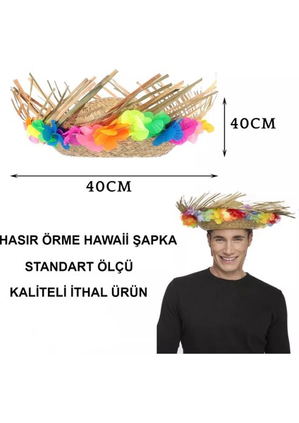 Natural Renkli Püsküllü Örme Hasır Hawaii Şapka