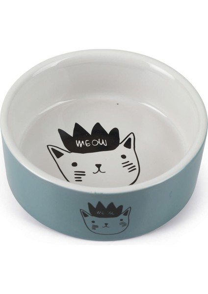 Kedi Mama Su Kabı, Seramik, Mavi, 11,5cm, 180ML Bstmy